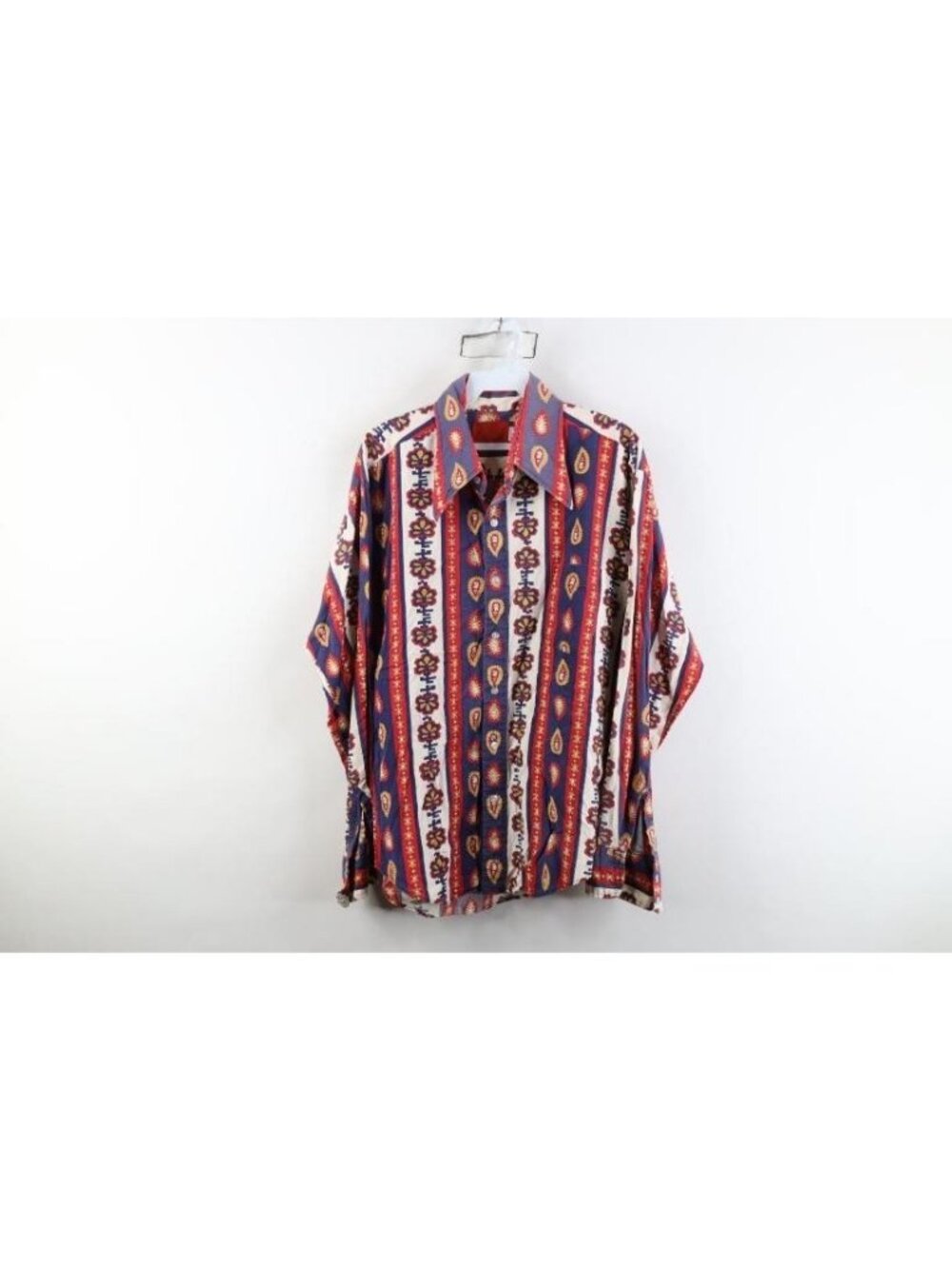 Vintage 60s 70s Streetwear Mens XL Dagger Collar Paisley Flower Button Shirt USA
